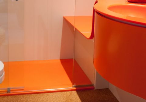 Coloured Shower, Shower Seat & Vanity Unit
