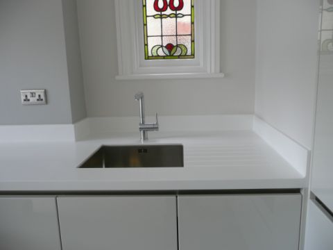 Stainless Steel Sink in Corian Worktop with Drainer Grooves