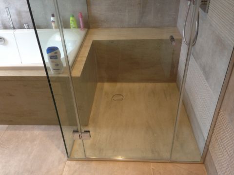 Marble Effect Custom Shower Tray with Integral Shower Seat & Bath Surround