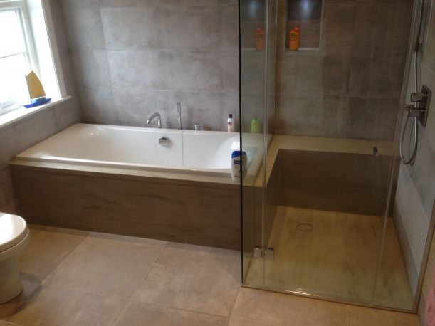 Corian Sagebrush Bath Surround and Integral Shower Seat